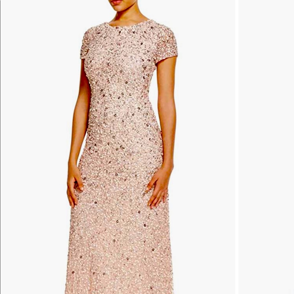 Adrianna Papell Sequined Cap Sleeve Gown